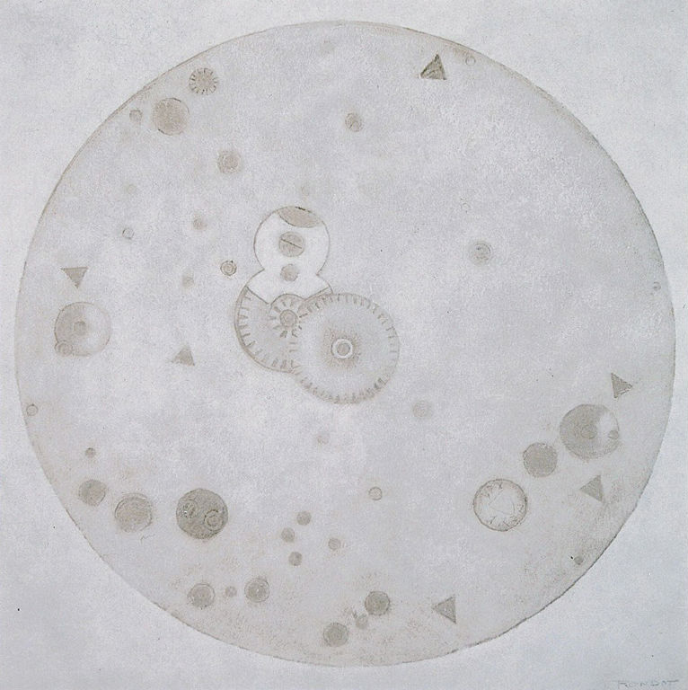 Benoit Rondot - MECANISME DE MONTRE - Technique mixte sur papier marouflé sur toile - 70x70 cm - 2004