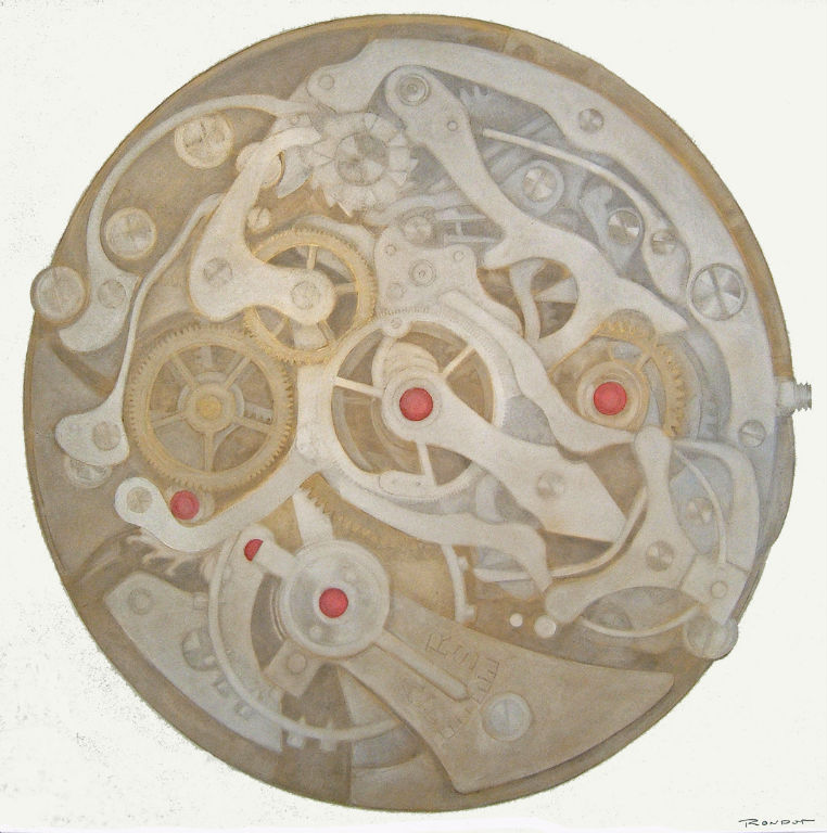 Benoit Rondot - MECANISME DE MONTRE - Technique mixte sur papier marouflé sur toile - 120x120 cm  - 2010 