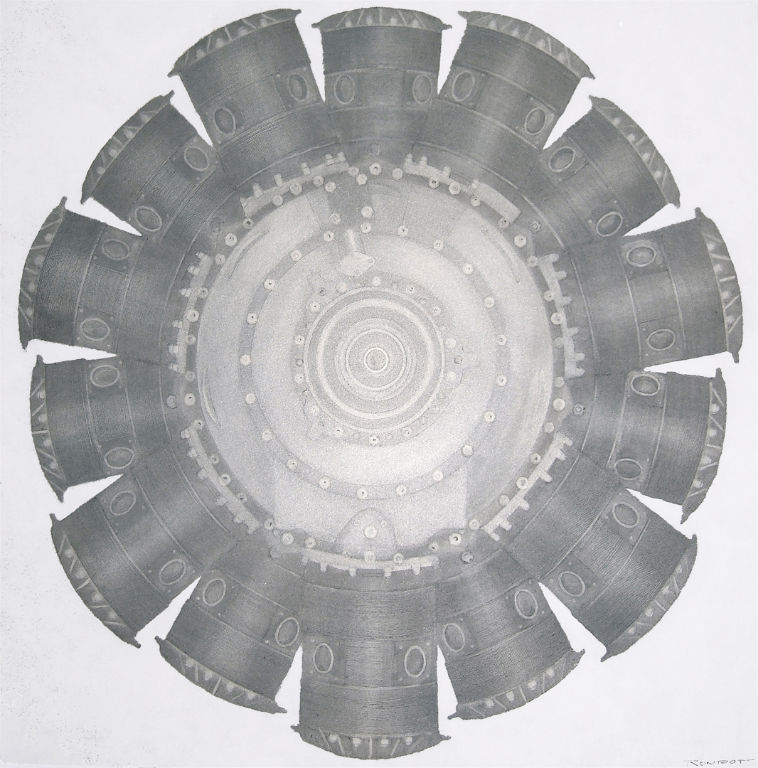 Benoit Rondot - MOTEUR BRISTOL HERCULES - Technique mixte sur papier marouflé sur toile - 120x120 cm - 2010