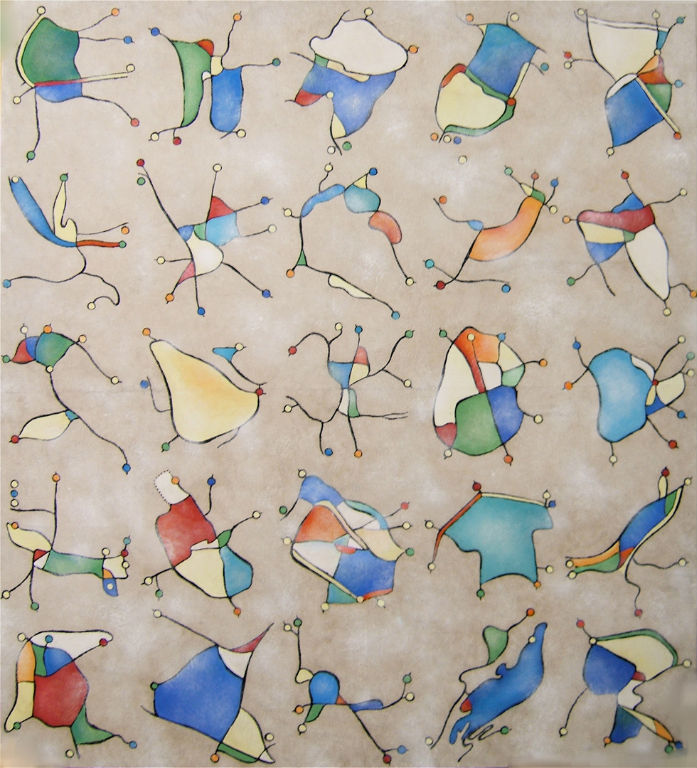Benoit Rondot - MODULES POLYCHROMES SUR FOND SABLE - Technique mixte sur papier chinois marouflé sur toile - 162x146 cm - 2006