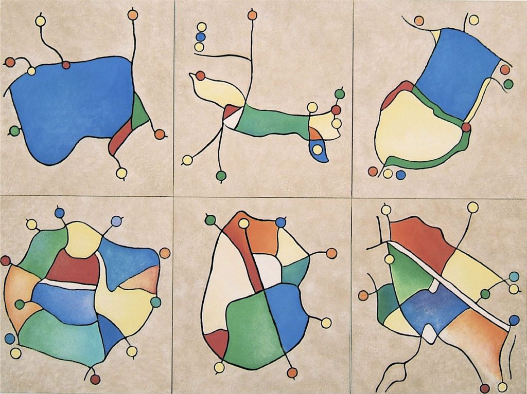 Benoit Rondot - MODULES POLYCHROMES SUR FOND SABLE - Technique mixte sur papier chinois marouflé sur toile - 6 toiles 100x90 cm chaque - 2004