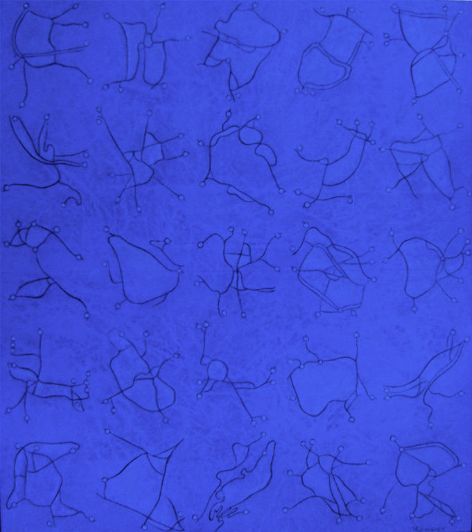 Benoit Rondot - MODULES SUR FOND BLEU - Technique mixte sur papier chinois marouflé sur toile - 146x130 cm - 2005 